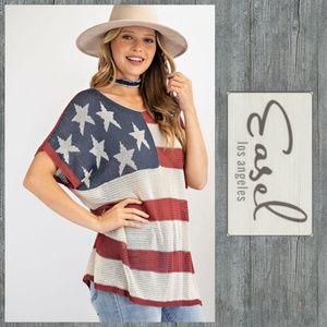 Easel American Flag Lose Knit Patriotic Summer Top